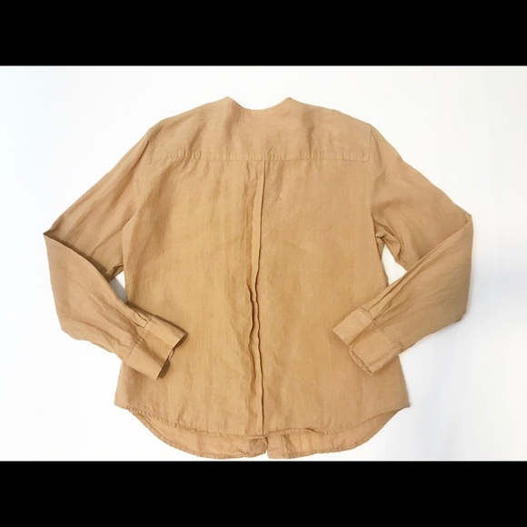 Max Mara Pure Linen Tan No Collar Blouse Size US 8 - Picture 3 of 3